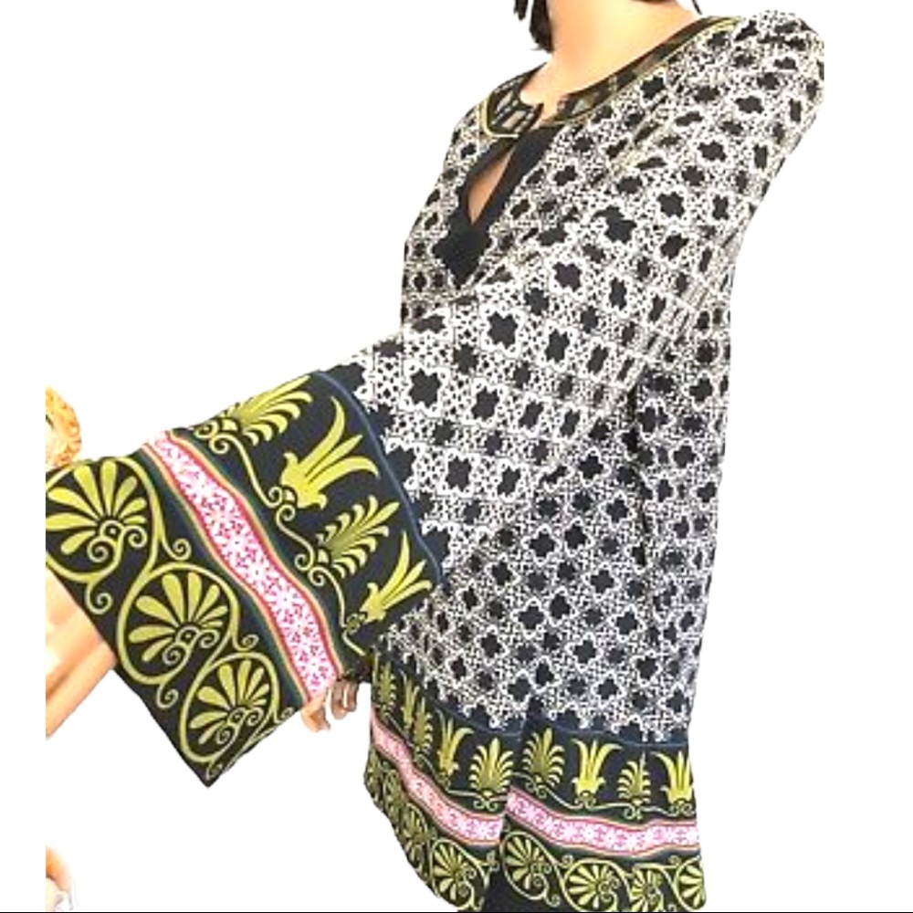 Nicole by Nicole Miller Large Tunic Top Studded V-neck Multi Color And Patterns - Picture 2 of 12
